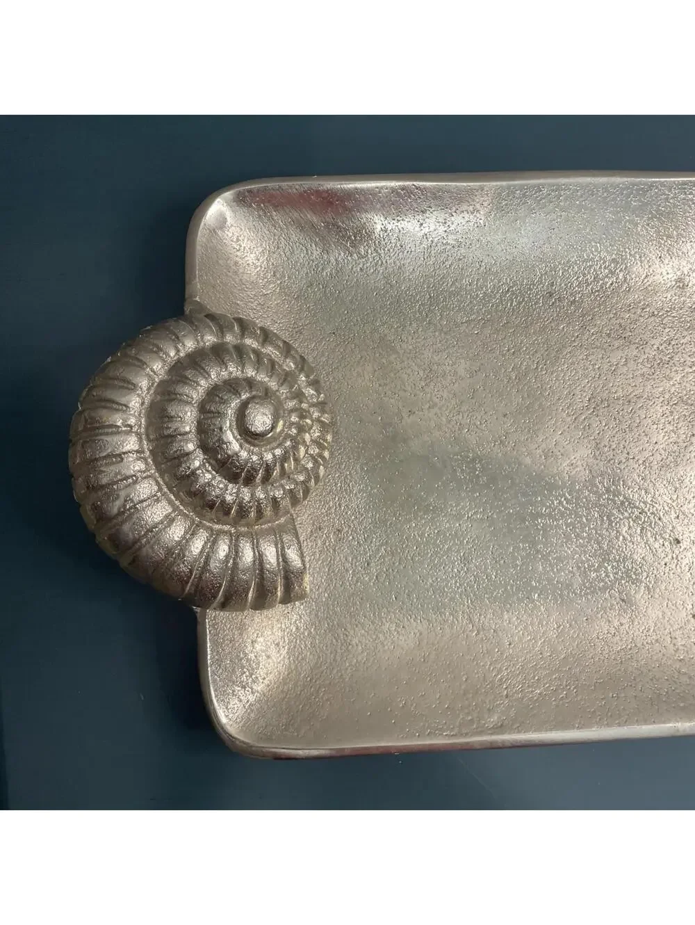 Z GALLERIE Silver Nautilus Sea Snail Handles Coastal Serving Decorative Tray